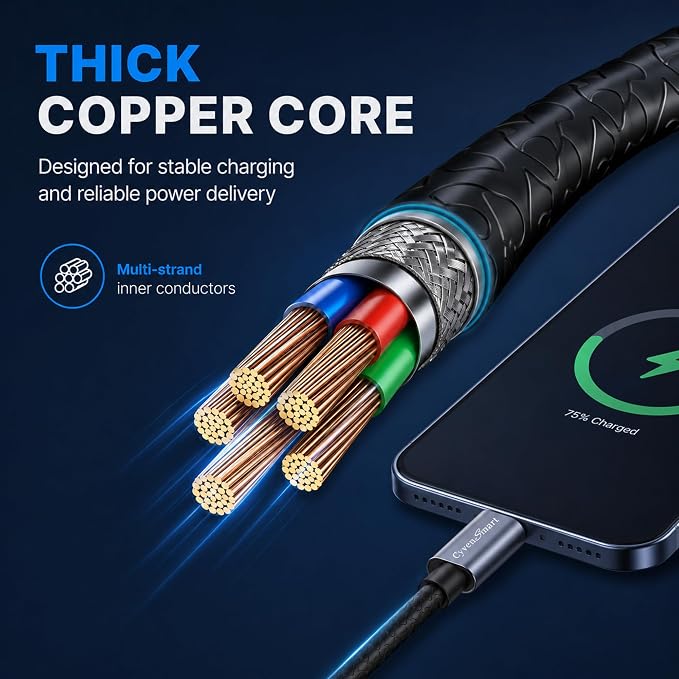 3 Pack 6ft USB A to USB C Cable, 3A Type C Charger Cord for iPhone 17/16/15 Series, Samsung Galaxy S10/S9/S8, Note, A Series, Android Auto, USB-C CarPlay, USB 2.0 Data Sync - Image 7