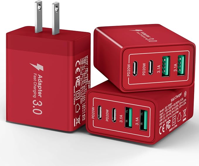 [3-Pack] USB Charger Fast Charging Block 40W Type C Charging Blocks 4-Port PD Power Adapter + QC Wall Plug Multiport USB C Charger Block for iPhone 17 16 15 14 13 12 11 Pro Max XR XS 8 by Aioneus