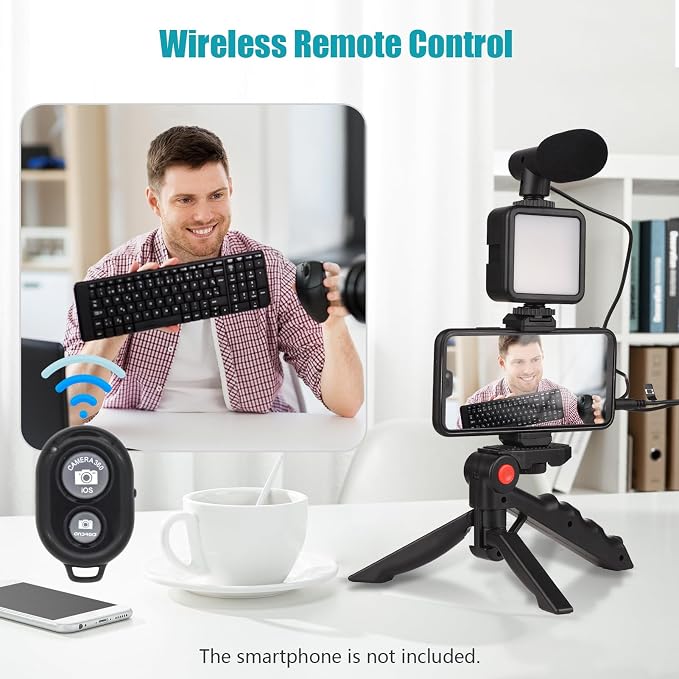 Mini Smartphone Vlog Kit with LED Video Light, Cardioid Microphone, Extendable Phone Clip, Adjustable Brightness Tripod for Live Streaming, Vlogging, Video Conferencing & Selfies - Image 7