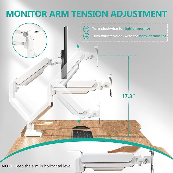 WALI Dual Monitor Stand, Adjustable Arm Monitor Mount for 2 Monitors up to 32 Inch,19.8lbs Capacity (GSMP002W), White by WALI - Image 5