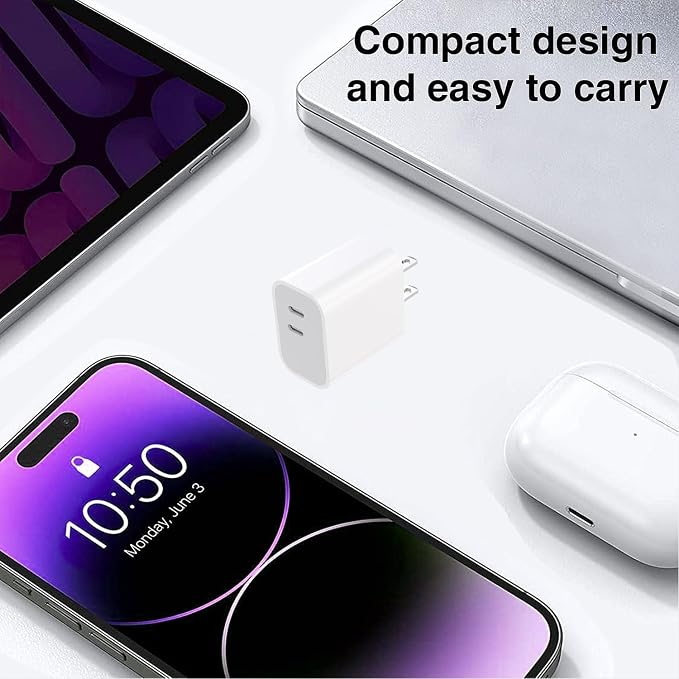 Dual Port USB C Charger Block Fast Charging with 6FT Fast Charging Cable for iPhone 17/16/15 - Image 6
