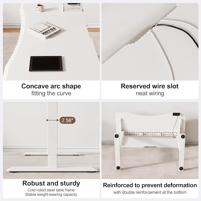 Solid Wood Electric Standing Desk, 47.2"x23.6" White Standing Desk | 1 BOX,Home Office Desk with 3 Stages Single Motor,Standing Desk White with T-Shaped Metal Bracket for Gaming - Image 7