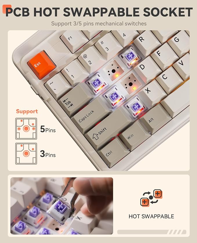 DAREU EK98pro Wireless Mechanical Keyboard,Tri-Mode BT/2.4GHz/USB-C Creamy Gaming Keyboard with Number Pad,Pre-lubed Linear Switches,Gasket Structure,Hot Swappable Custom,RGB Backlit for Win/Mac - Image 6