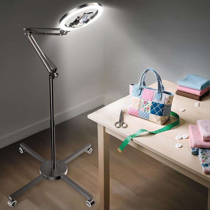 Ring Light with Stand & Lockable Wheels, Ring Light Tripod for iPhone with Phone Holder for Video Recording, Overhead Phone Mount, 30 Lighting Combinations, Perfect for Crafts/Live Streaming/Tutorials by LUXSURE