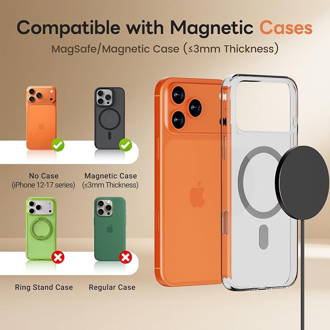 MagSafe 25W Magnetic Wireless Charger Fast Charging Pad for iPhone | Compatible with iPhone 17 17e 16 15 14 Pro Max Google Pixel 10, Slim Compact, For Desk Bedside Travel, Black - 2Pack - Image 7