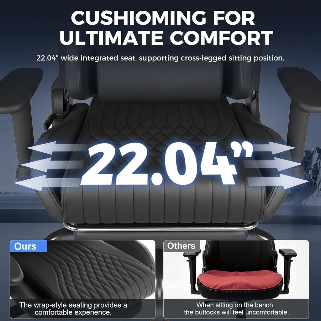 Gaming Chair with Footrest, 90°-155° Reclining Ergonomic Computer Chair with 3D Armrests, Headrest and Lumbar Pillow, 360° Swivel, SGS-Tested Gas Lift, 330 lbs Capacity, Black - Image 3