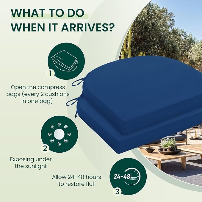 HARBOREST Outdoor Chair Cushions Set of 2, Water Resistant Patio Chair Cushions with Ties, Outdoor Seat Cushions for Patio Furniture, 17"x16"x2", Royal Blue - Image 5