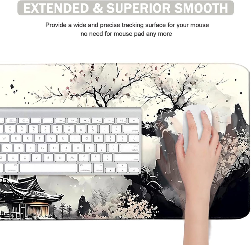 Large Mouse Pad Set, Japanese Extended Mouse Pad Black Desk Pad Easy Typing for Typing Office Game 35.4 x15.7 in - Japanese Scenery - Image 4