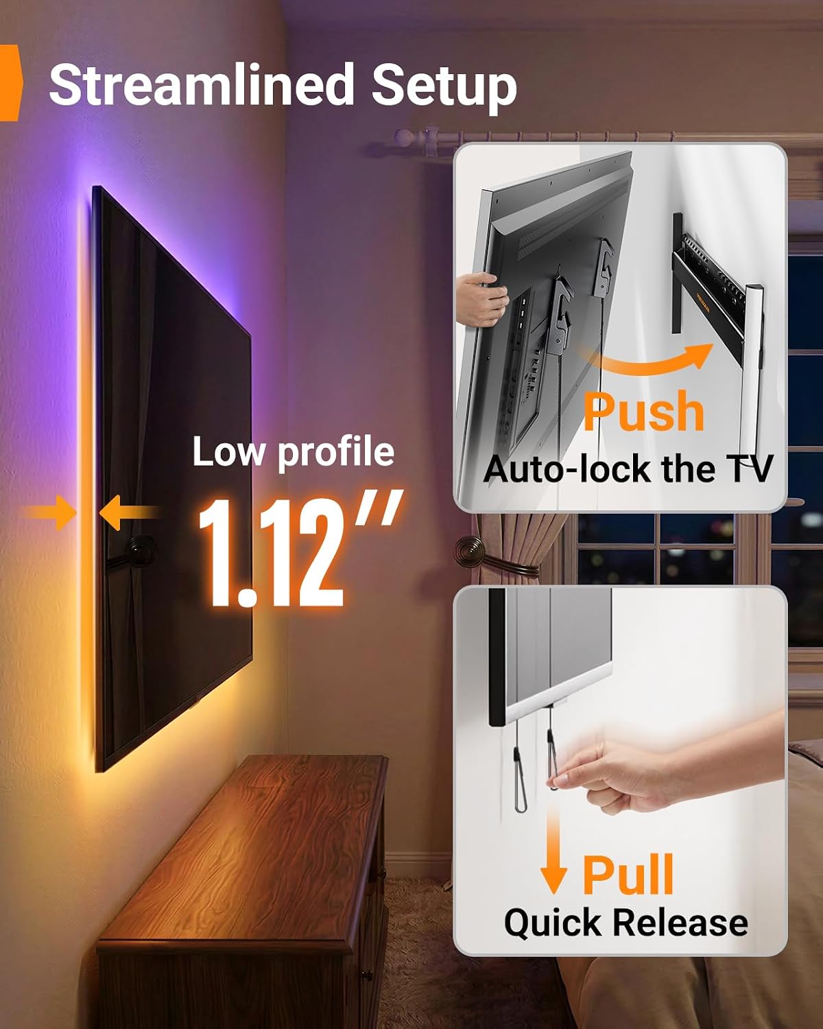 Perlegear No Stud TV Wall Mount with LED Light for 24–65 inch TVs - Image 6