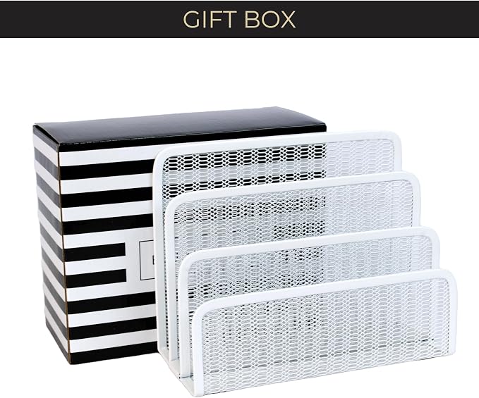 BLU MONACO White Metal Mesh Letter Sorter | 3-Slot Mail Organizer for Desk, Office & Home | Vertical File & Envelope Holder | Modern Mail Sorter for Documents, Bills & Files - Image 5