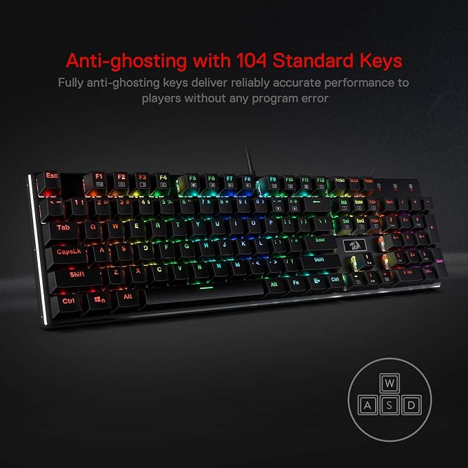 Redragon K556 Wired RGB Mechanical Gaming Keyboard, 104-Key Aluminum Board | Rock-Solid Metal Build, 20 Backlits Immersive ESports Vibe, Hot-swap Comfortable Tactile Brown Switch for Long-Time Typing - Image 2