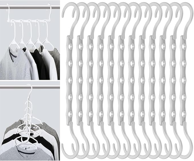 Mr. Pen- Space Saving Hangers for Clothes, 12 pcs, White, Plastic Multi Clothes Hangers Space Saving, 5 Slots, 360° Rotating Hooks by MrPen