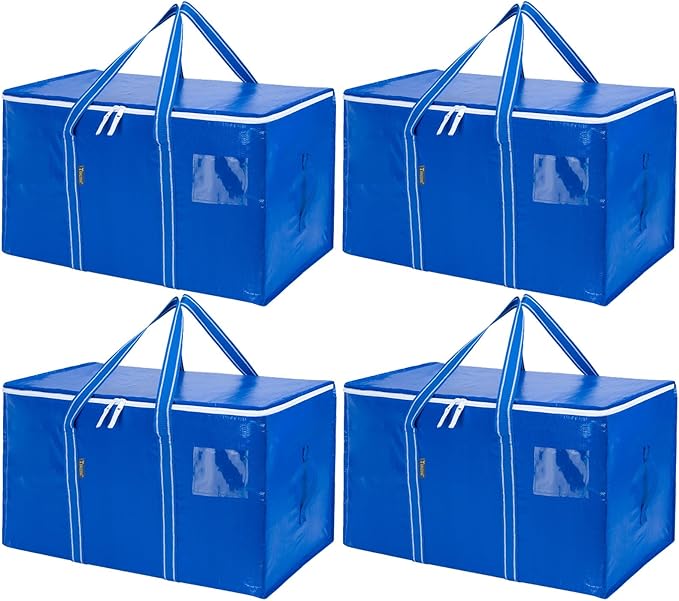 BALEINE 4-Pack Oversized Moving Bags with Reinforced Handles, Heavy-Duty Storage Tote for Clothes, Moving Supplies (Royal Blue, 4-Pack) by BALEINE