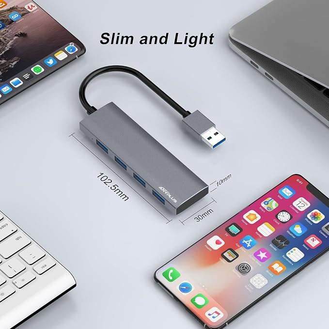 USB Hub, USB 3.0 Hub Aluminum Alloy Ultra Slim USB Splitter, Portable 4 Port USB Extender, USB Hub for Laptop, PC, MacBook, iMac, Surface Pro, Mac Pro, Flash Drive, XPS 【Grey】 - Image 7