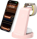 Anlmz 3 in 1 Charging Station for iPhone, Wireless Charger for iPhone 17 16e 16 15 14 13 12 11 X Pro Max & Apple Watch - Charging Stand Dock for AirPods (Pink) by WirelessCharger