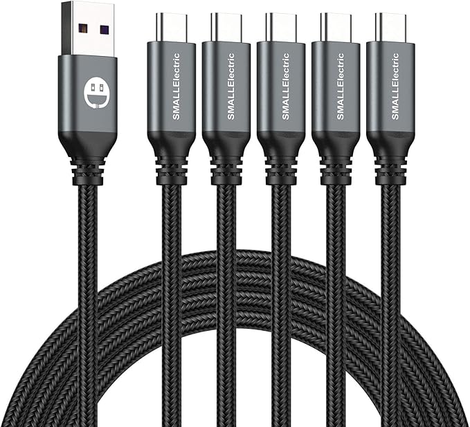 USB to USB C Cable 3FT 5 Pack, Type C Fast Charger Cord | 3A braided USB A to C charging cords for iPhone 17 16 15, car, office, Samsung Galaxy, LG and Type C devices.(Grey) by SMALLElectric