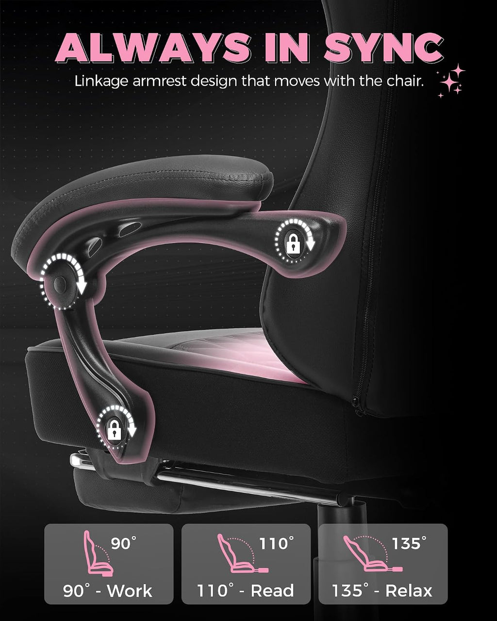 GTPLAYER Big and Tall Gaming Chair with Footrest, Ergonomic Office Desk Chair with 4.4in Thick Cushion and Wide Wingless Seat, Comfortable Leather Computer Chair, Predator Series, Pink Gradient - Image 7