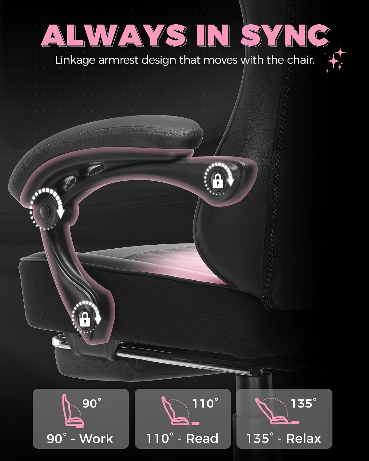 GTPLAYER Big and Tall Gaming Chair with Footrest, Ergonomic Office Desk Chair with 4.4in Thick Cushion and Wide Wingless Seat, Comfortable Leather Computer Chair, Predator Series, Pink Gradient - Image 7