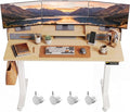 Claiks Standing Desk with Drawers & Wheels, 2 Height Shelf 48" Natural | 2 height adjust shelf, tabletop drawers, felt fence design, sturdy supports 176 lbs, 4 wheels, 2 tire monitor stand by CLAIKS