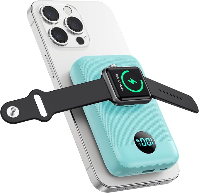 Magnetic Portable Charger 10800mAh,4-in-1 Wireless Power Bank with iWatch Charger, QC4.0+20W PD Fast Charging USB C Battery Pack with LCD Display for Magsafe,iPhone 17/16/15/14/13/12 Series,Green by Pxwaxpy
