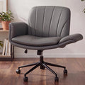 Dowinx Criss Cross Chair with Five-Level Adjustable Arms and Wheels - Comfortable Ergonomic PU Leather Swivel Vanity Chair - Computer Makeup Gaming Chair for Home Office, Bedroom, Vanity Room (Grey) by Dowinx