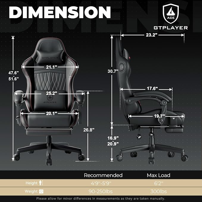 GTPLAYER Gaming Chair with Speakers, Video Game Chairs with Footrest, PC Gamer Chairs for Adults - Padded High Back Ergonomic Reclining Silla Gamer, Linkage Armrest, Ace Pro, Red - Image 2