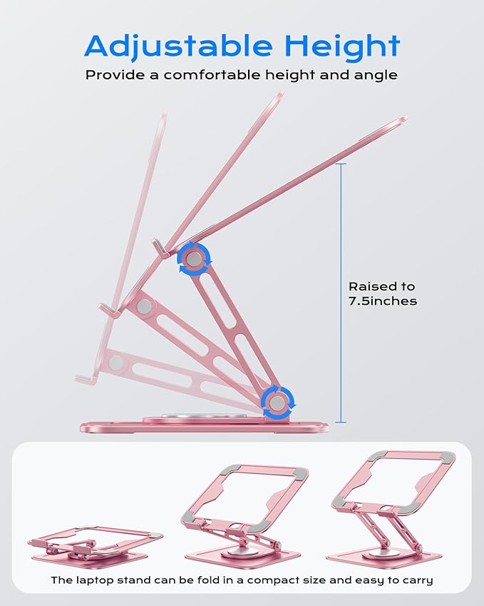 LOXP Adjustable Laptop Stand, Computer Stand with 360 Rotating Base | Ergonomic Laptop Riser Mount for Desk Foldable Protable Computer Desk Fits with MacBook Pro Air - Image 3