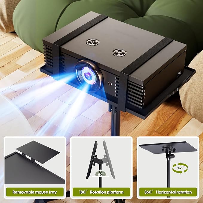 Projector Stand Tripod, Foldable Laptop Tripod with Adjustable Height | Includes Phone Holder, Mouse Tray & Carry Bag, 180° Tilt Tray for Home, Office, DJ, Studio & Outdoor Movies - Image 7