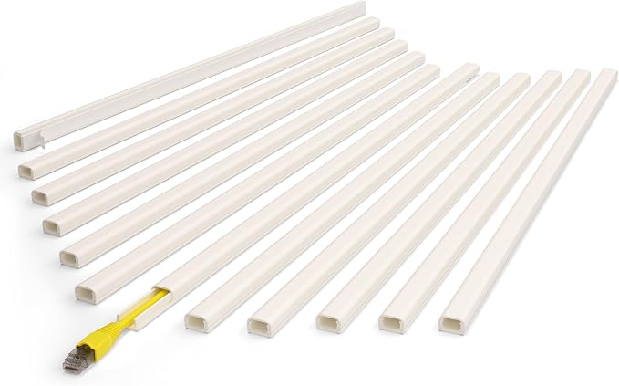 ZhiYo 204" Beige Cord Cover for 1 Wire, Mini Size, 0.5" W x 0.3" H | Fits 1 Cat6 Cable, Ideal for Door Frame Corners, Low-Profile Design Blends In, 12 Pack (17" Each), Self-Adhesive, Paintable by ZhiYo