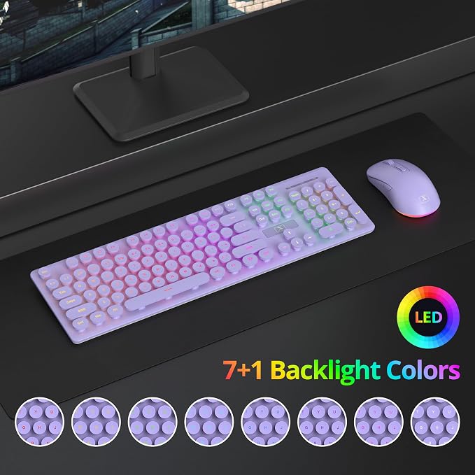 Backlit Wireless Keyboard and Mouse, 2.4GHz Light Up Typewriter Rechargeable Cordless Quiet Keyboard with USB Receiver for PC/Laptop (Purple) - Image 5