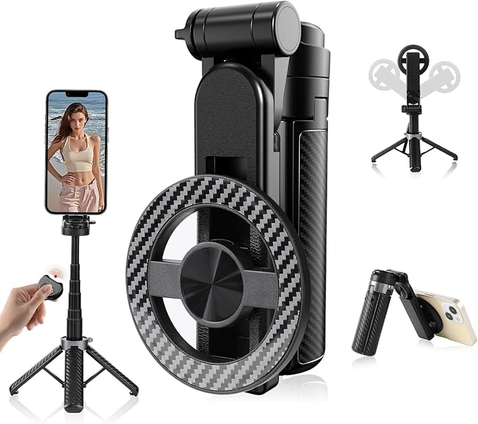 4-in-1 Multifunctional Magnetic Selfie Stick,360° Rotation Phone Tripod, Portable Extendable Mag Tripod,for Video Recording & Vlog,Portable Pocket Size for iPhone & Android（Black） by Unknown