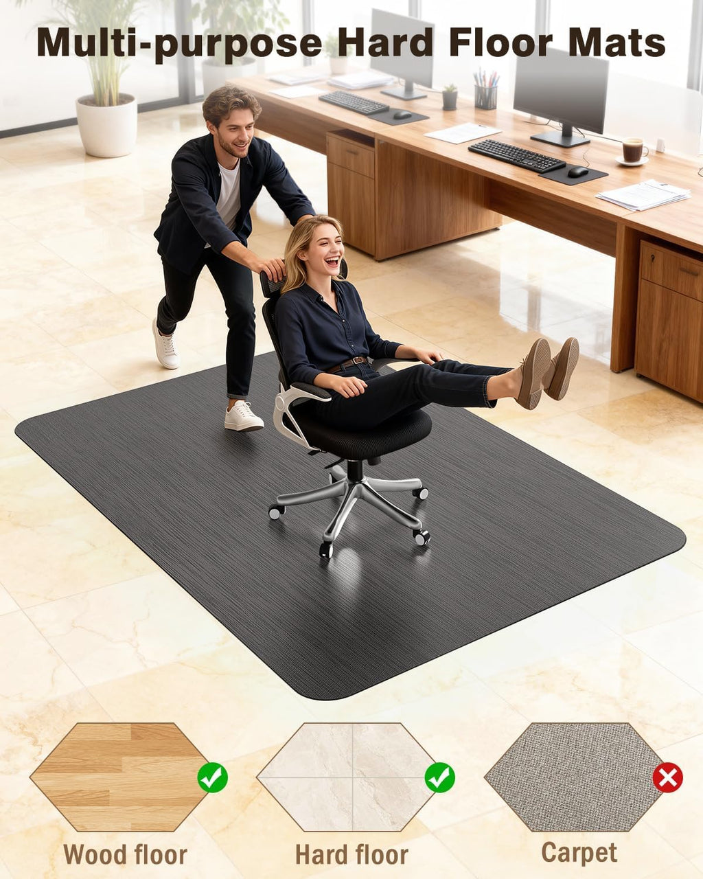 Ultra Large Office Chair Mat for Hardwood Floor, Rolling Chair Mat for Hard Wood, Large Anti-Slip Hard Floor Protector, Heavy Duty Computer Desk Rug for Office and Home 35.4"*47.2" Black - Image 7