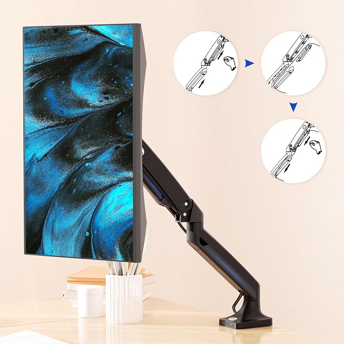 MEASUREMAN Premium Gas Spring Monitor Desk Mount, Full Motion Articulating Single Arm for Ergonomic Height Adjustment | Fits 17 to 35 Inch Screens up to 22 lbs, VESA 75x75 & 100x100mm - Image 6