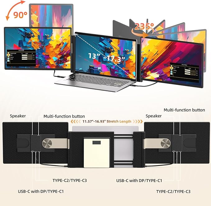 ROYY 2.5K Laptop Screen Extender, 16" Triple Detachable Portable Monitor | 2560x1600P QHD, 100% sRGB, 350 CD/㎡, One cable plug & play, Multi screens compatible with Windows/Mac/Android/Switch/PS - Image 5