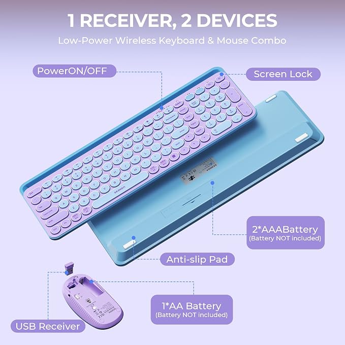 seenda CTU-301 Bluetooth Keyboard and Mouse Combo for iPad,Dark Purple | Bluetooth+2.4G combo with tablet holder, full-size keys and quiet clicks for iPad, iPhone, Mac, Windows and Android. - Image 4