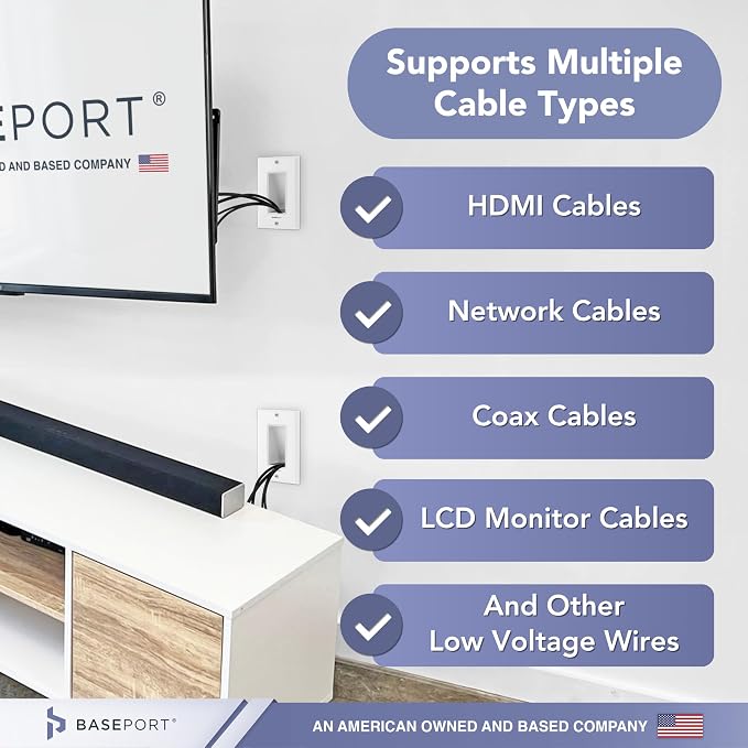 Recessed Wall Plate for Behind Wall Cable Management - White Wall Plate Cable Pass Through with Low Voltage Mounting Bracket to Hide TV Cords for Wall Mount TV, Bottom Opening, 2 pack - Image 7