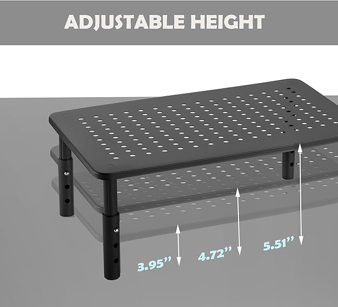 Monitor Stand for Desk Monitor Riser, Adjustable Laptop Riser, Desk Organizer Desktop Printer Laptop Storage Shelf, Mesh Metal Computer Item Stand (1 Piece)(14.5" Lx9.3 W) - Image 4