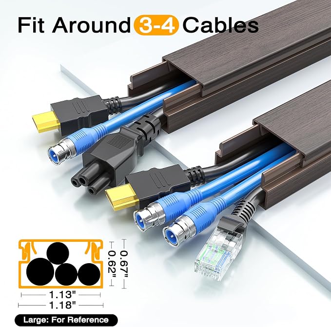 Delamu 157in Cord Hider Wall, TV Cable Hider Cord Covers for Wires on Wall, Large Cable Cover Raceway to Hide 2-4 Cords, Wire Hiders Wire Covers for Cords for TV on Walls, W1.18 H0.6in, Darkwood - Image 5