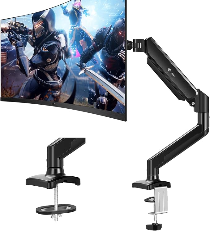 Single Monitor Mount for 13-32 Inch Screens, Gas Spring Monitor Arm with Height Adjustable VESA Bracket, Stand Holds 4.4-19.8lbs, Clamp and Grommet Installation by AILUNER