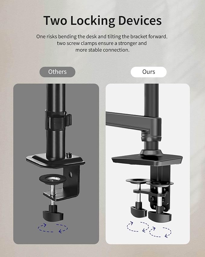 Ergounion Dual Monitor Mount, Holds Screens up to 40 Inches and 25 lbs, Fully Adjustable Dual Monitor Arm with C-Clamp and Grommet Base, Aluminum, Black - Image 6