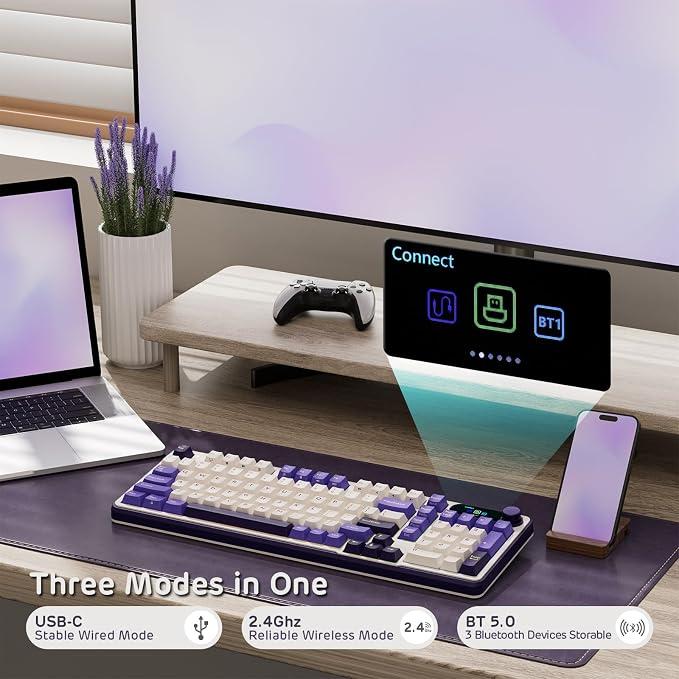 RK ROYAL KLUDGE S98 Wireless Mechanical Keyboard w/Smart Display & Knob | 96% RGB Wireless Gaming Keyboard BT/2.4G/USB-C, Hot Swappable Custom Keyboards, Creamy Sound Silent Computer Keyboard - Image 2