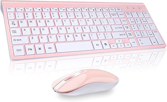 cimetech Wireless Keyboard and Mouse Combo, Compact Full Size Wireless Keyboard and Mouse Set 2.4G Ultra-Thin Sleek Design for Windows, Computer, Desktop, PC, Notebook, Laptop - Pink by cimetech
