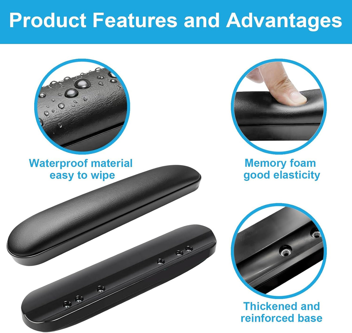 Wheelchair Armrest Pads, Premium Wheelchair Arm Pads, Wheelchair Armrest Replacement Accessories, Black (1 Pair) Compatible with All Brands(10-1/4") - Image 2