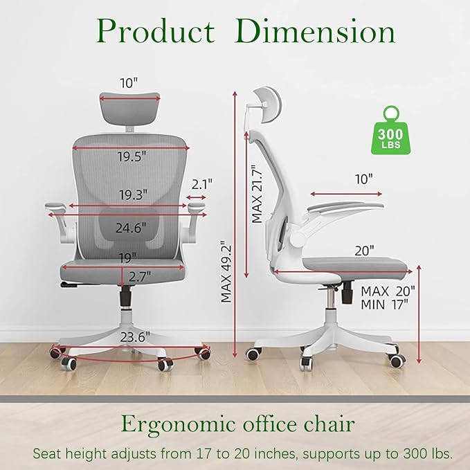 Ergonomic Office Desk Chair High Back Mesh Computer Chair Adjustable Chair | 360° Swivel Adjustable Lumbar Support & Flip-Up Armrests capacity 300 lbs capacity - Image 2