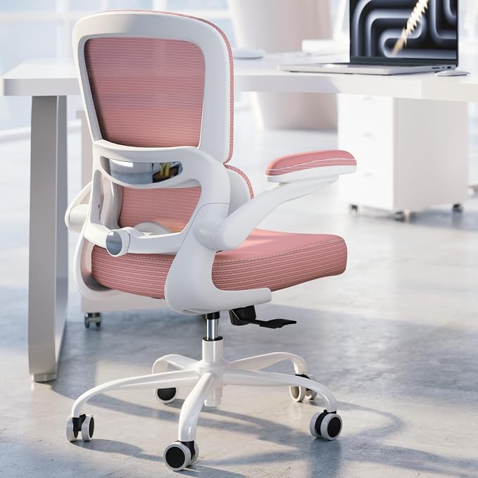 TRALT Ergonomic Office Chair Desk Chair with Adjustable Lumbar Support | Desk Chair Comfy with Flip-up Armrests Ergonomic Chair - Mesh Computer Chairs for Adults, 330lbs, PU Leather (Pink, 1) by TRALT
