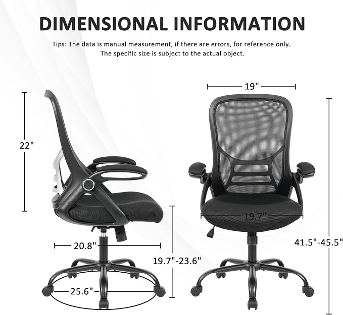 Office Chair Ergonomic Desk Chair with Adjustable Armrests, Mesh Executive Chair, Home Office Computer Chairs for Long Hours(Black) - Image 3