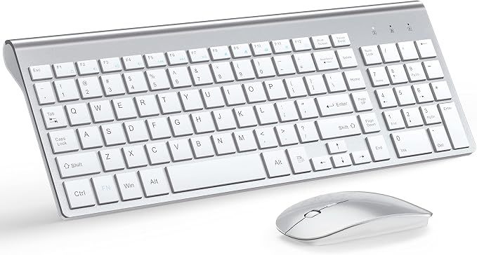 Wireless Keyboard and Mouse Ultra Slim Combo, TopMate - Silver White | 2.4G Silent Compact 2400DPI Mouse and Scissor Switch Keyboard Set with Cover, Batteries Included, for PC/Laptop/Windows/Mac by TopMate