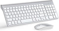 Wireless Keyboard and Mouse Ultra Slim Combo, TopMate - Silver White | 2.4G Silent Compact 2400DPI Mouse and Scissor Switch Keyboard Set with Cover, Batteries Included, for PC/Laptop/Windows/Mac by TopMate