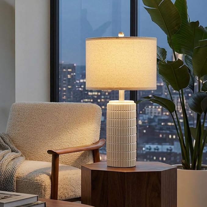PoKat 23’’ Dimmable Table Lamps Set of 2 with Remote for Living Room, White | Modern Bedside Lamps for Bedroom, Stepless Adjustable, Farmhouse Ceramic Lamp for Nightstands, Blubs Included, No Battery - Image 4