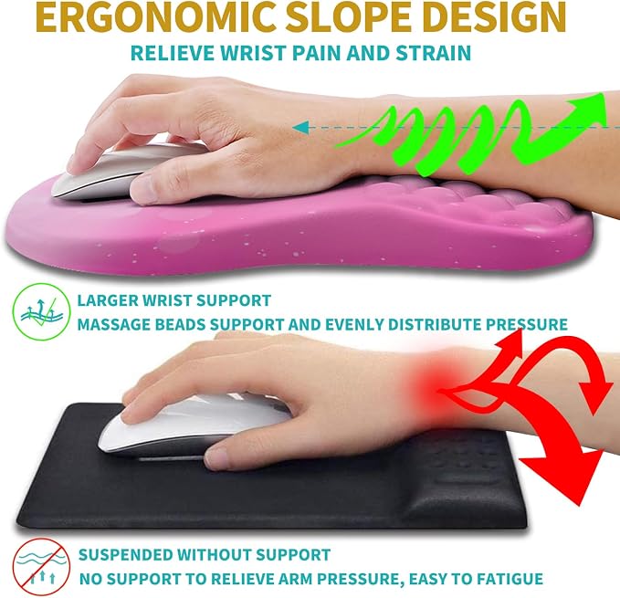 Hokafenle 2 in 1 Ergonomic Mouse Pad Wrist Support & Wrist Rest for Computer Keyboard Set, with Relieve Carpal Tunnel Pain Massage Bulge and Full Memory Gel Design (2In1 Set, Sweet Pink) - Image 5
